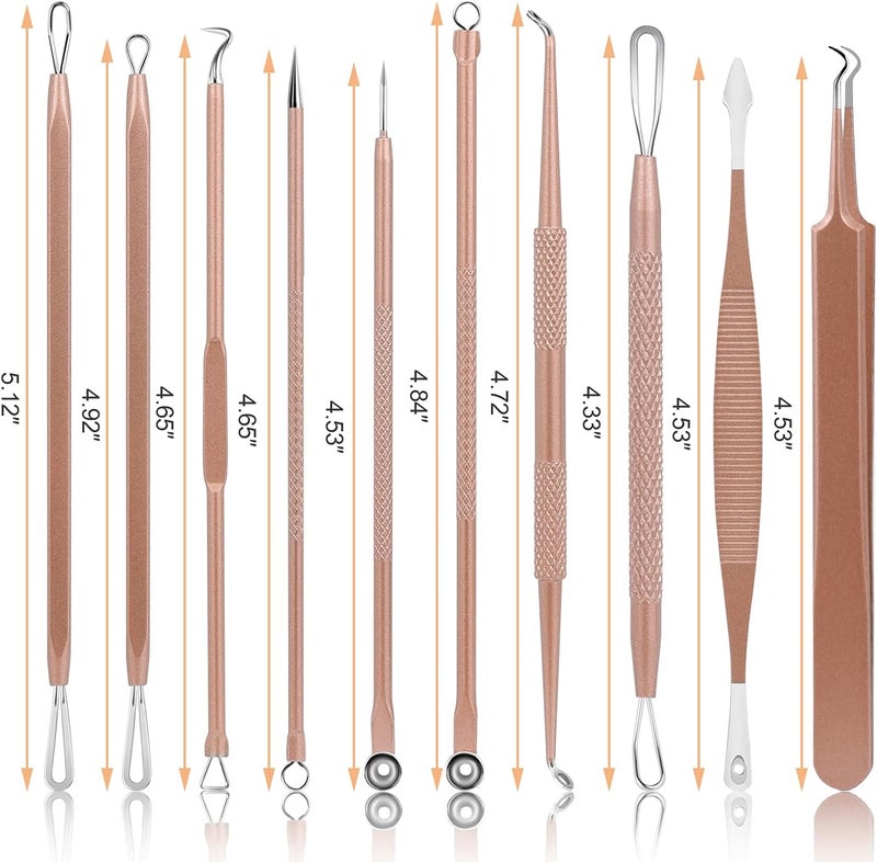 MENOLY Pimple Popper Tool Kit, 10 Pcs Blackhead Remover Comedone Extractor Acne Removal Kit for Blemish, Whitehead Popping,Zit Removing for Nose Face Tools with a Leather Bag (Rose Gold) - Image 2